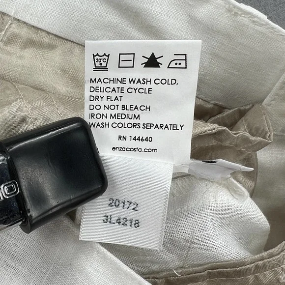 ENZA COSTA Tapered Pleated Pant Womens 25 White Linen Trouser Undyed High Waist - Picture 11 of 16